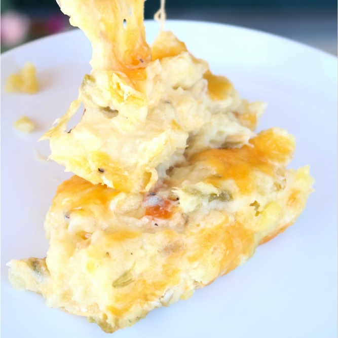 Green Chile Cheesy Potatoes mingles together cheesy mashed potatoes with the spiciness of flavorful green chile. Great as a side dish or main entree.