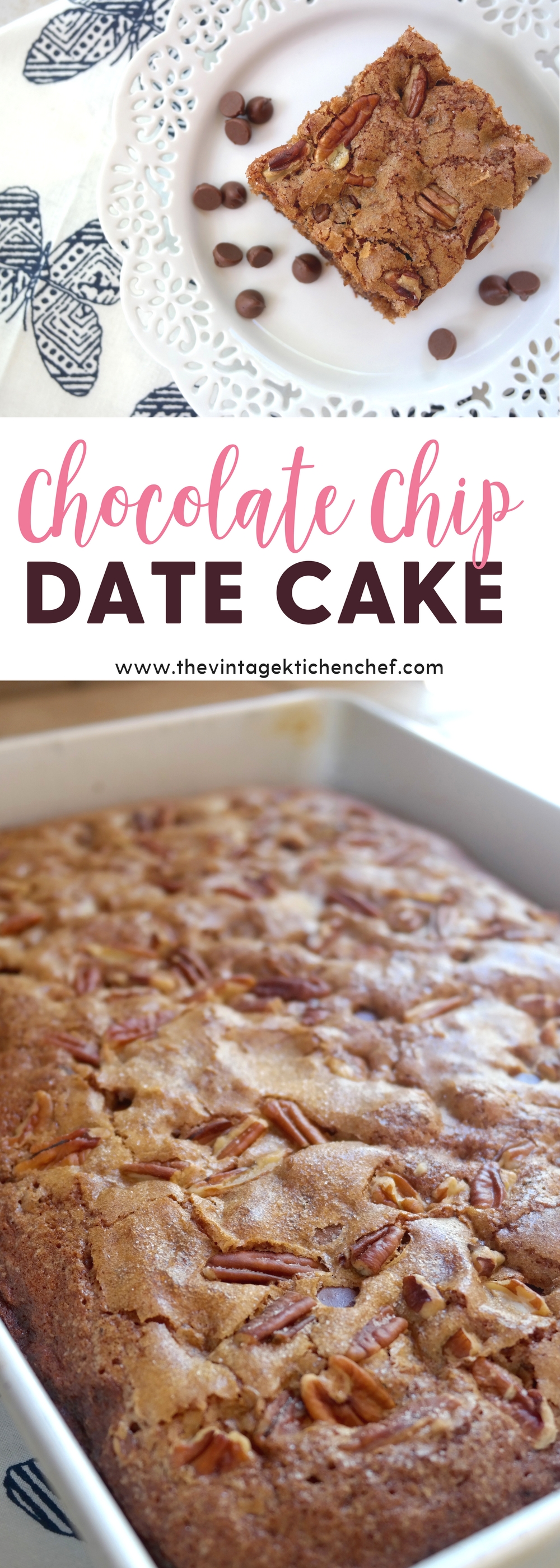Chocolate Chip Date Cake is so yummy and moist and has just the right amount of chocolatey goodness! Your family will love it!