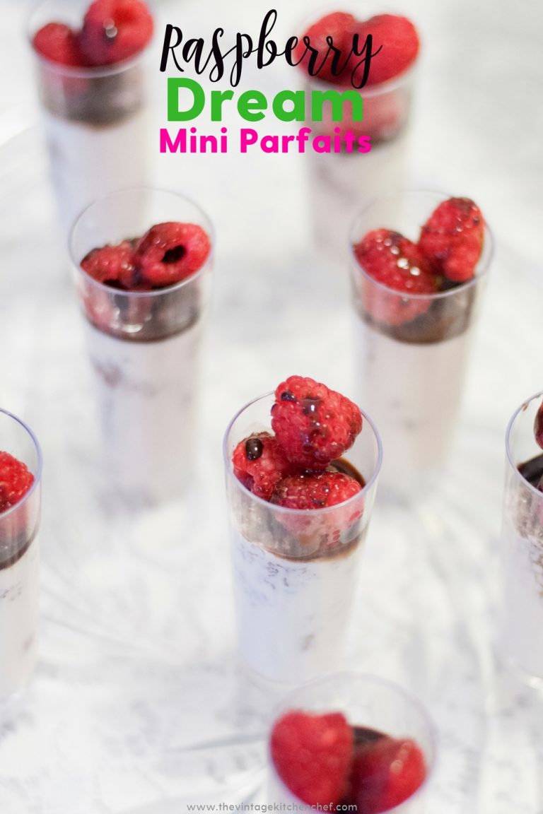 Easy Raspberry Dream Mini Parfaits begin with bites of chocolate cake ...