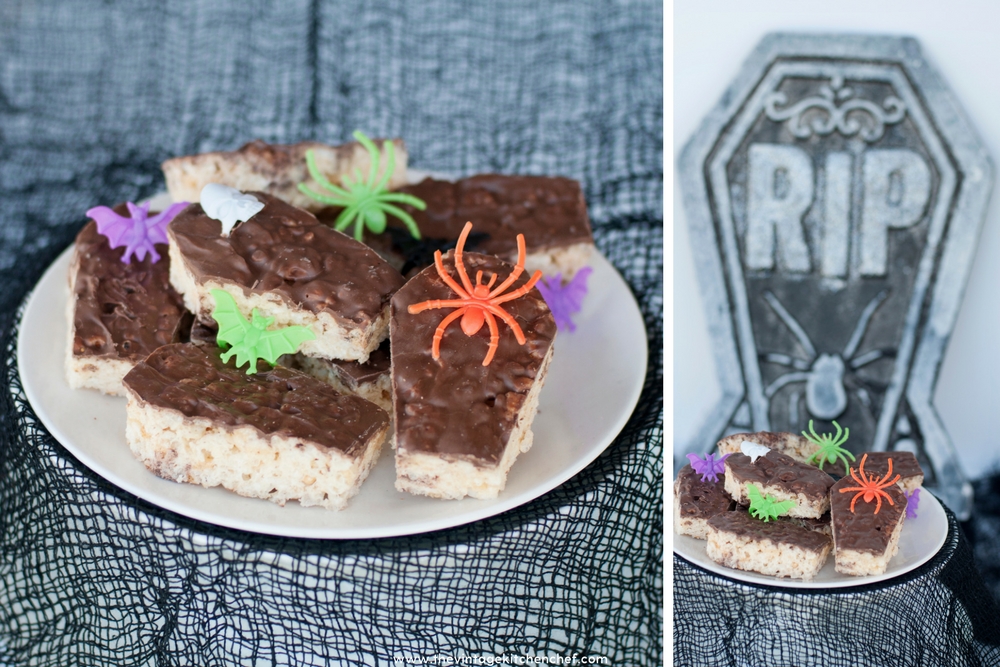 Halloween can make even the friendliest of foods creepy! Such is the case with these chocolatey, creepy and easy Spooky Rice Krispie Treat Coffins!