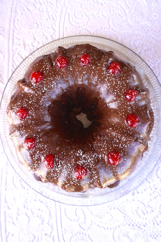 Chocolate Covered Cherry Bundt Cake is easy to make and looks and tastes delightful! It's a large, rich and moist cake that's great for any occasion