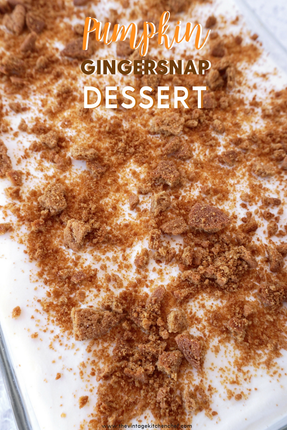 Gingersnap crust makes all the difference with this no-bake dessert. Layers of pumpkin spice cheesecake, pudding and whipped topping on a gingersnap crust.